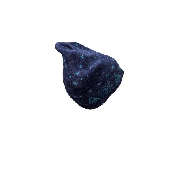 Knit Winter Hat Navy & Teal Geometric Snowflake Design Warm & Soft Unisex One Si - Picture 9 of 13